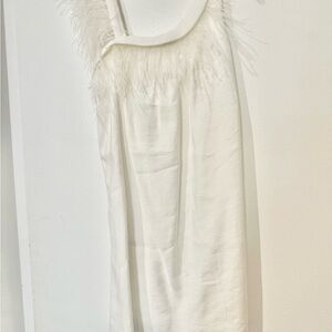 Elegant White Feather Trim Dress size 6
